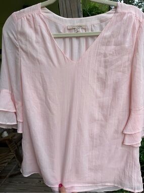 41 Hawthorn Pale Pink V-Neck Layered Flutter Sleeve Blouse